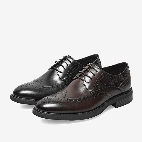 百思图2021秋季新款经典复古商务通勤雕花布洛克男皮鞋H0012CM1