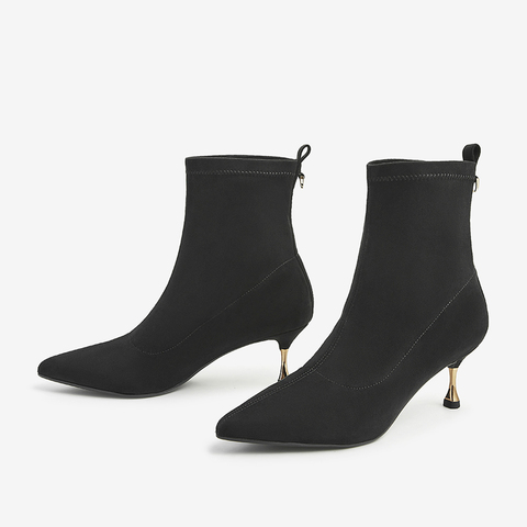 百思图2021冬季新款潮流复古气质优雅细高跟弹力靴女短靴BD033DD1