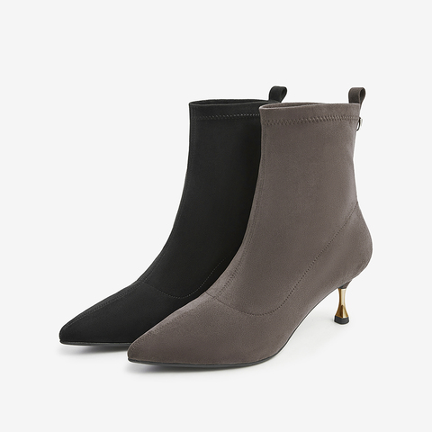 百思图2021冬季新款潮流复古气质优雅细高跟弹力靴女短靴BD033DD1