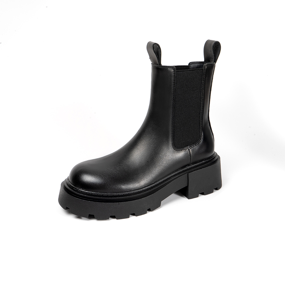 百思图2021冬季新款厚底经典潮流搭配烟管靴切尔西靴女靴ID163DD1