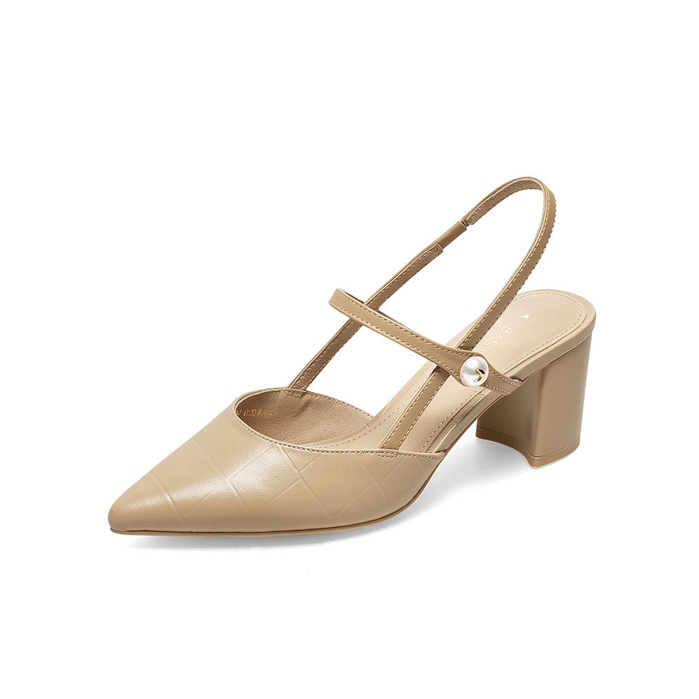 百思图2022夏季新款商场同款优雅气质粗高跟后空女凉鞋RUF24BH2