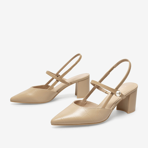 百思图2022夏季新款商场同款优雅气质粗高跟后空女凉鞋RUF24BH2
