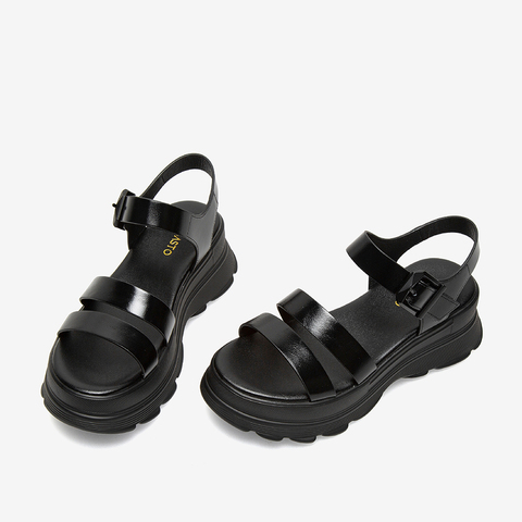 百思图2022夏季新款商场同款简约厚底舒适沙滩罗马女凉鞋TLY03BL2