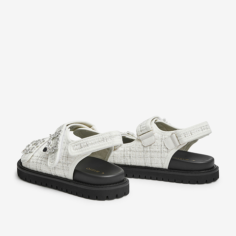 百思图2022夏季新款商场同款水钻方扣小香风魔术贴凉鞋女SB212BL2