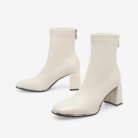 百思图2022冬季新款商场同款时尚气质粗高跟弹力靴女靴TFU65DZ2
