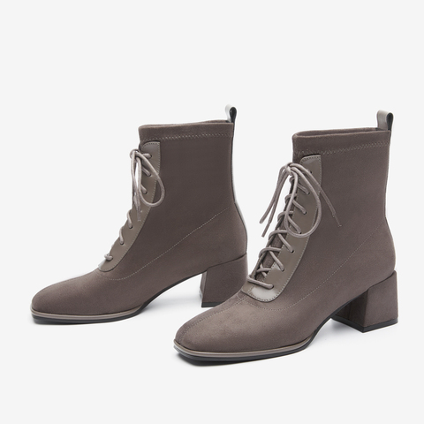 百思图2022冬季新款商场同款时尚气质粗跟弹力靴女短靴A2311DD2