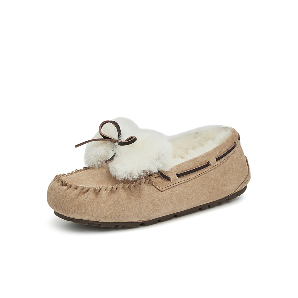 百思图2022冬季新款时尚潮流蝴蝶结保暖舒适豆豆鞋女单鞋LD518DA2