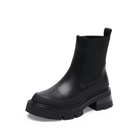 百思图2022冬季新款商场同款时尚潮流切尔西烟管靴女短靴BD061DD2