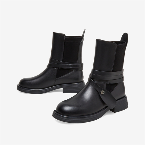 百思图2022冬季新款商场同款时尚潮流烟筒靴切尔西靴女靴VLM01DD2