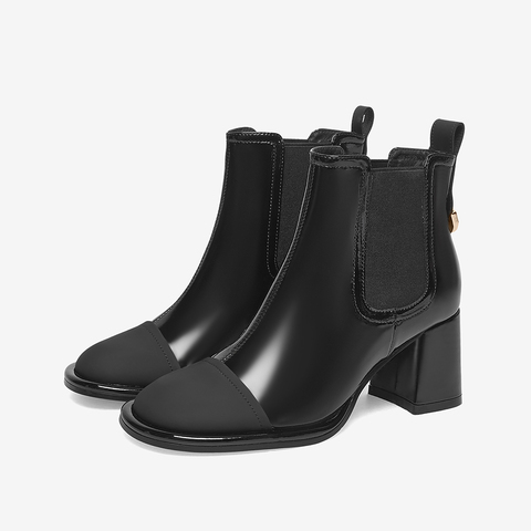百思图2022冬季新款商场同款时尚潮流拼色粗跟时装靴女靴A0298DD2