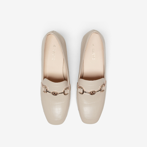 百思图2023春季新款商场同款时尚金属扣乐福鞋粗跟女单鞋KA103AA3