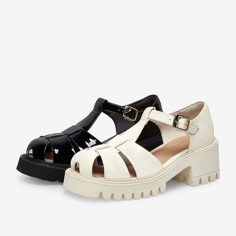 百思图2023夏季新款商场同款简约休闲猪笼鞋粗跟女凉鞋VCQ07BL3