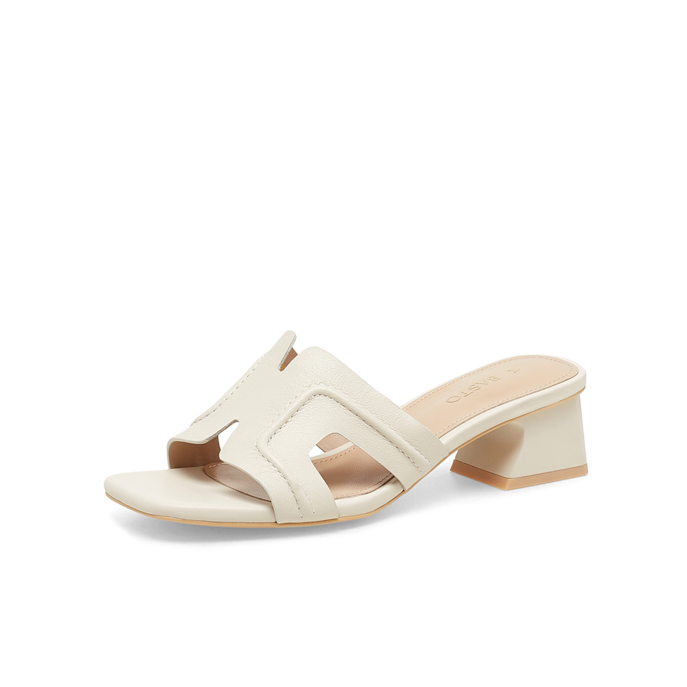 百思图2023夏季新款商场同款简约时尚粗跟一字拖女拖鞋TNE22BT3