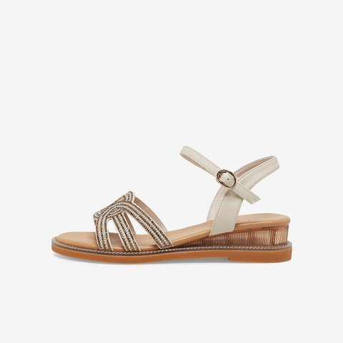 百思图2023夏季新款商场同款时尚复古罗马凉坡跟女凉鞋A6118BL3