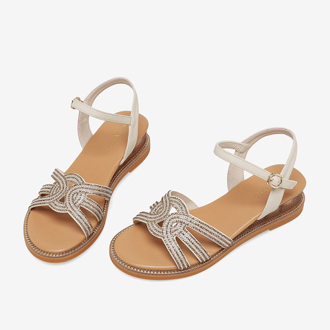 百思图2023夏季新款商场同款时尚复古罗马凉坡跟女凉鞋A6118BL3