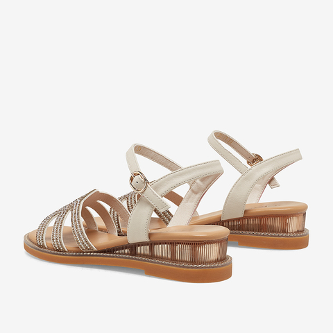 百思图2023夏季新款商场同款时尚复古罗马凉坡跟女凉鞋A6118BL3