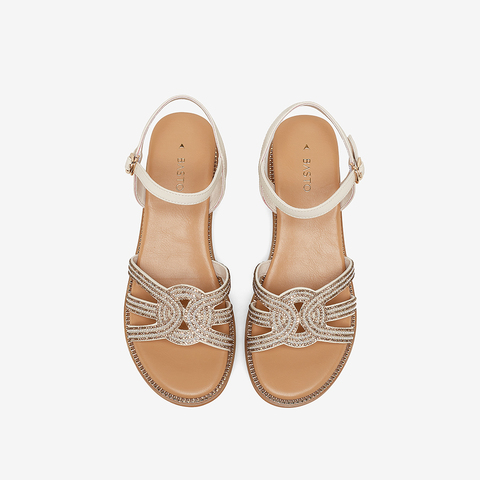 百思图2023夏季新款商场同款时尚复古罗马凉坡跟女凉鞋A6118BL3