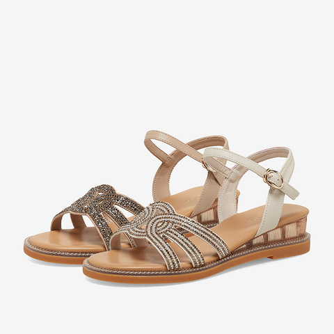 百思图2023夏季新款商场同款时尚复古罗马凉坡跟女凉鞋A6118BL3