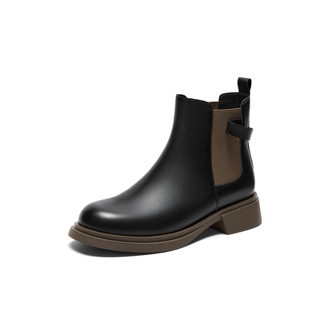 百思图2023冬季新款商场同款时髦潮流烟筒靴粗跟女短靴CD522DD3