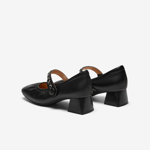 百思图2023秋季新款商场同时髦法式玛丽珍鞋粗跟女单鞋KC169CQ3