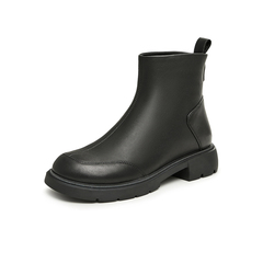 百思图2023冬季新款商场同款简约休闲时装靴粗跟女短靴CD022DD3