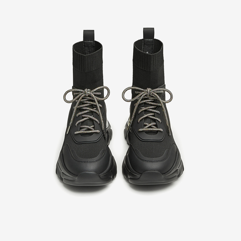 百思图2023冬季新款商场同款时髦运动休闲袜靴厚底女短靴VSC02DD3