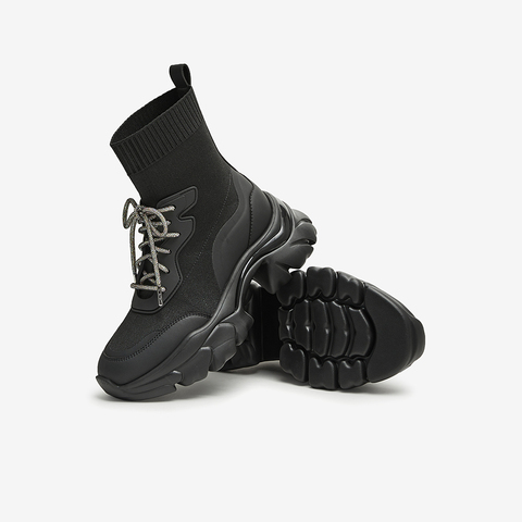 百思图2023冬季新款商场同款时髦运动休闲袜靴厚底女短靴VSC02DD3