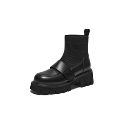 百思图2023冬季新款商场同款时髦简约休闲袜靴粗跟女短靴VUN02DD3