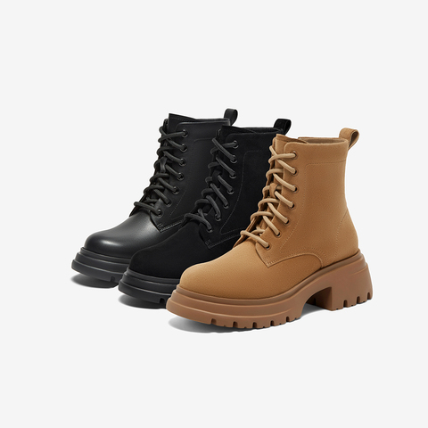 百思图2023冬季新款商场同款时髦休闲马丁靴粗跟女短靴VWB05DD3