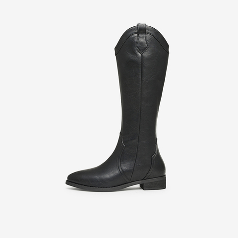 百思图2023冬季新款商场同款时髦复古骑士靴粗跟女长靴MDA33DG3