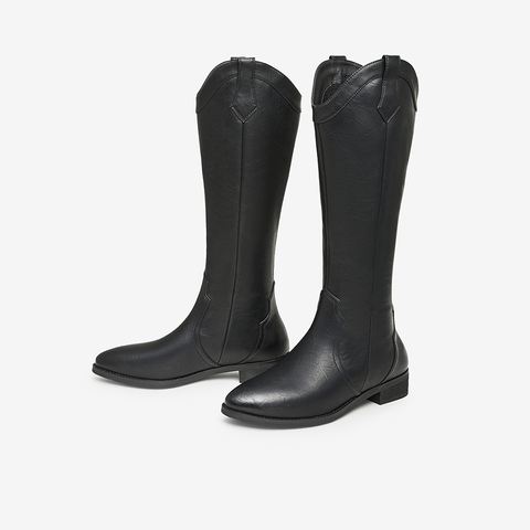 百思图2023冬季新款商场同款时髦复古骑士靴粗跟女长靴MDA33DG3
