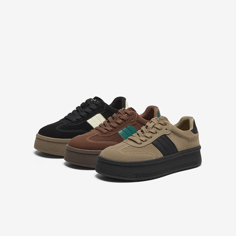 百思图2024春季新款时尚运动休闲板鞋厚底圆头女休闲鞋ID007AM4