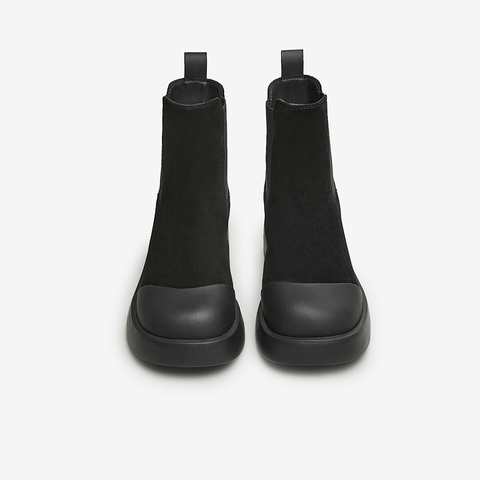 百思图2023冬季新款商场同款简约休闲烟筒靴粗跟女短靴VZW09DD3