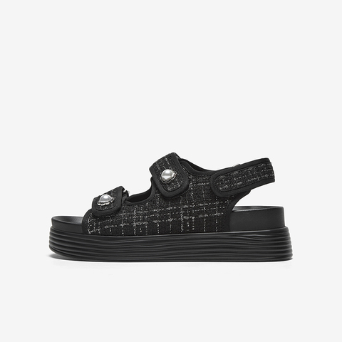 百思图2023夏季新款时尚法式小香风老爹运动凉厚底女凉鞋UCS07BL3