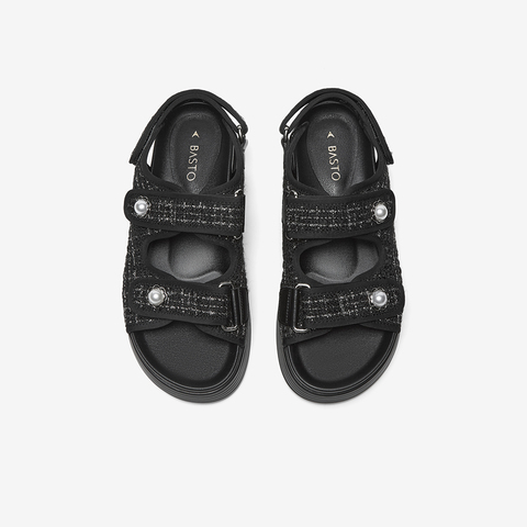 百思图2023夏季新款时尚法式小香风老爹运动凉厚底女凉鞋UCS07BL3