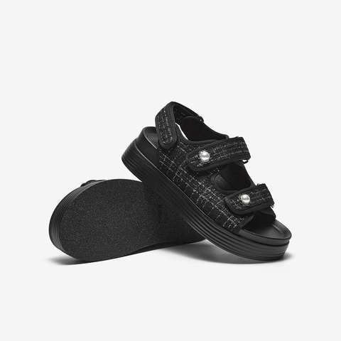 百思图2023夏季新款时尚法式小香风老爹运动凉厚底女凉鞋UCS07BL3