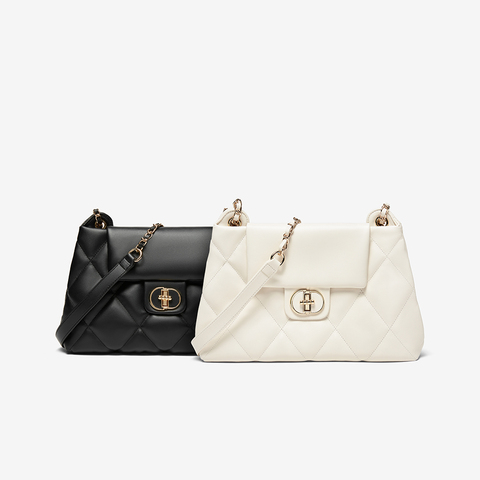 百思图2023冬季新款时尚简约菱格腋下包单肩包女X3270DX3