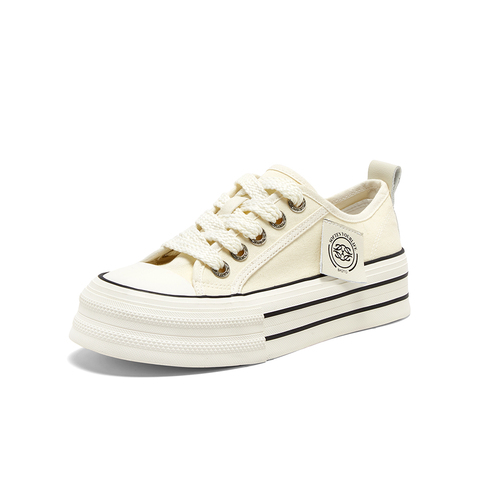 百思图2023秋季新款时尚休闲户外运动帆布鞋厚底女休闲鞋V0028CM3