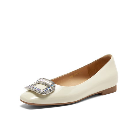 百思图2023秋季新款简约时尚金属钻扣方头浅口女单鞋A3966CQ3