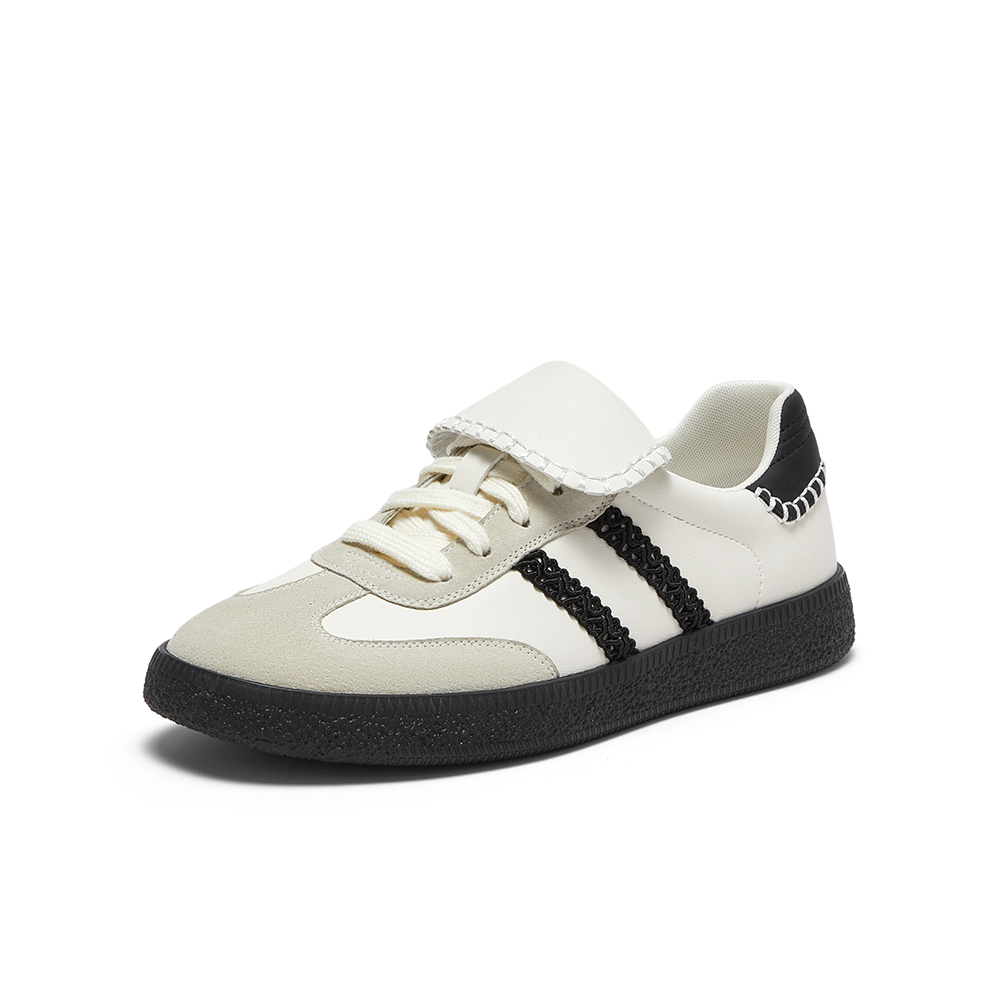 百思图2024春季新款时尚复古运动德训鞋平跟圆头女休闲鞋VWQ03AM4