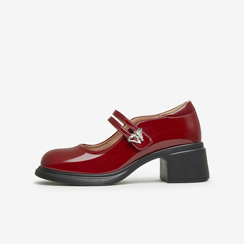 百思图2024春季新款时髦复古法式玛丽珍鞋粗跟女单鞋JA613AQ4