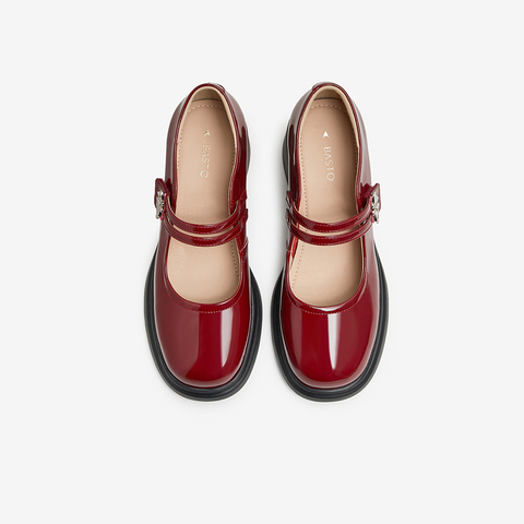 百思图2024春季新款时髦复古法式玛丽珍鞋粗跟女单鞋JA613AQ4