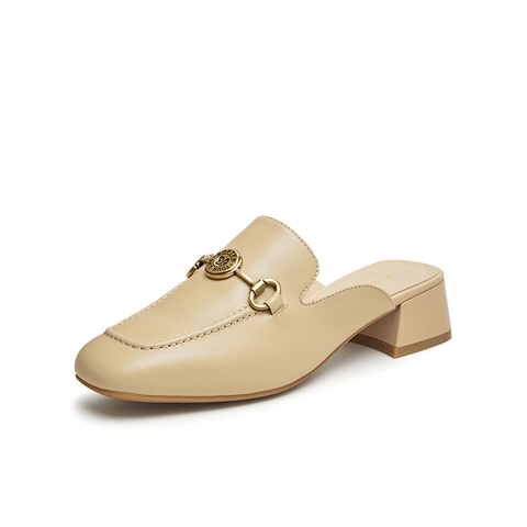 百思图2024夏季新款商场同款时尚金属扣穆勒拖粗跟女拖鞋KB518BH4