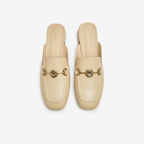 百思图2024夏季新款商场同款时尚金属扣穆勒拖粗跟女拖鞋KB518BH4