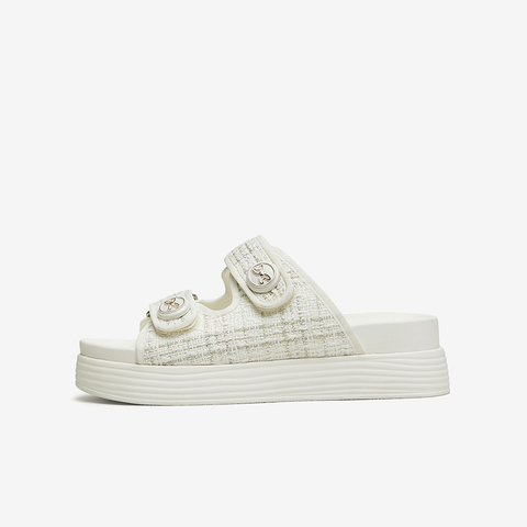 百思图2024夏季新款时髦法式复古小香风运动厚底女拖鞋UCS08BT4