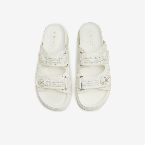 百思图2024夏季新款时髦法式复古小香风运动厚底女拖鞋UCS08BT4