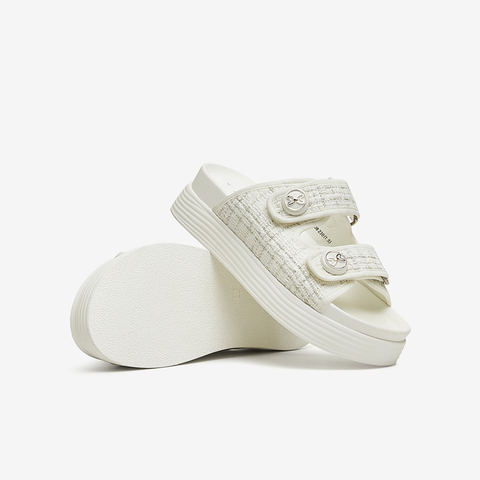 百思图2024夏季新款时髦法式复古小香风运动厚底女拖鞋UCS08BT4