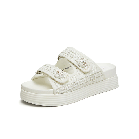 百思图2024夏季新款时髦法式复古小香风运动厚底女拖鞋UCS08BT4