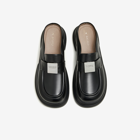 百思图2024夏季新款时尚休闲穆勒鞋粗跟圆头后空女凉鞋W7227BH4