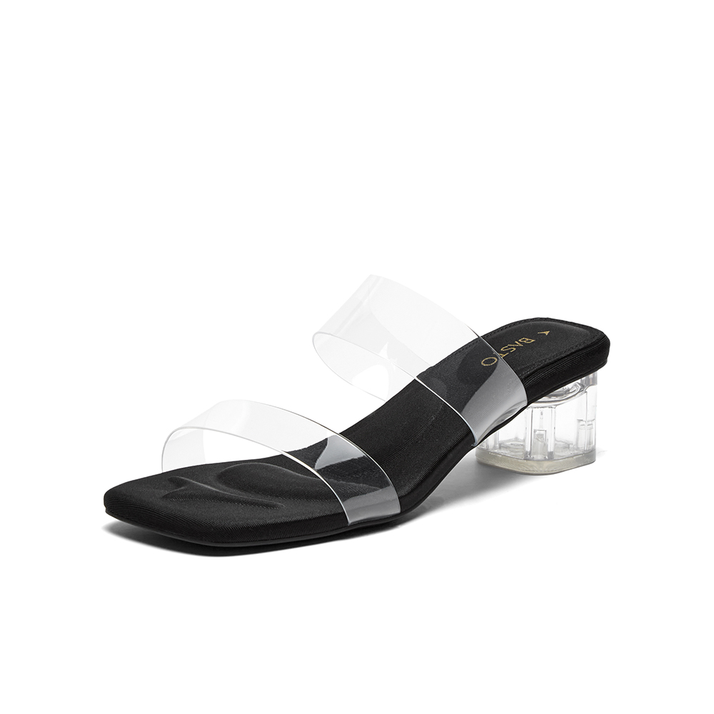 百思图2024夏季新款商场同款时尚户外一字拖粗跟女拖鞋M1117BT4